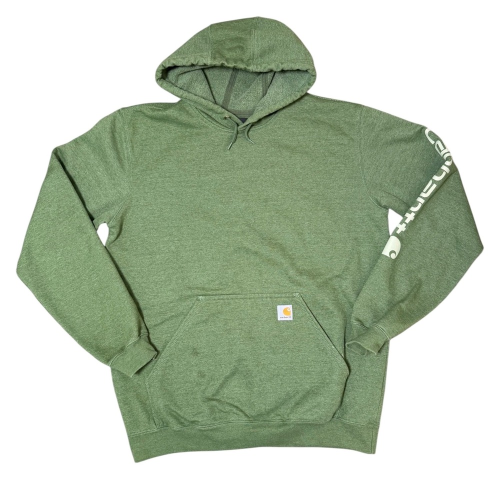 Carhartt Mens L Tall Loose Fit Midweight Logo Sleeve Hoodie Green Sweatshirt